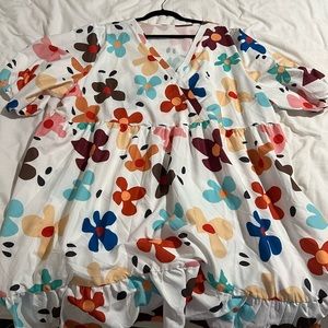 White dress with colorful flowers